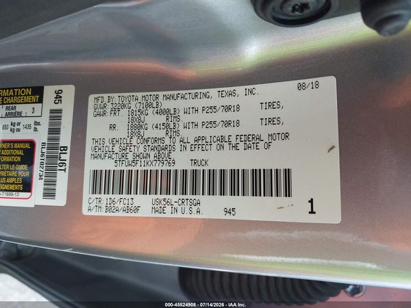 2019 TOYOTA TUNDRA SR5 5.7L V8