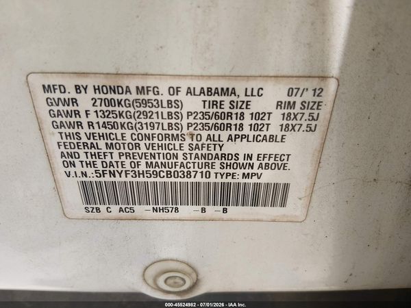 2012 HONDA PILOT EX-L