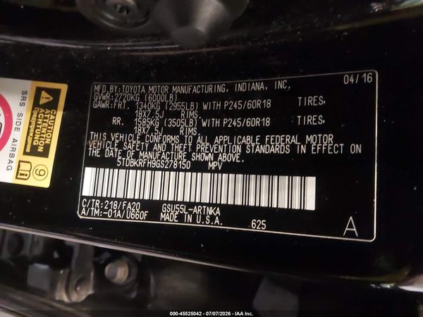 2016 TOYOTA HIGHLANDER LE PLUS V6