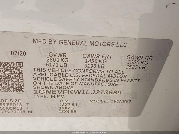 2020 CHEVROLET TRAVERSE AWD LS — I9