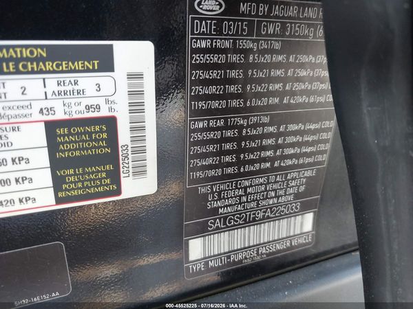 2015 LAND ROVER RANGE ROVER 5.0L V8 SUPERCHARGED