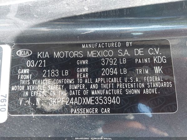 2021 KIA FORTE LXS