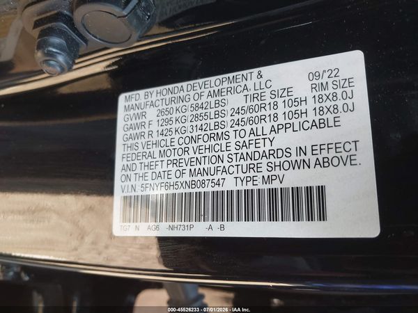 2022 HONDA PILOT AWD EX-L