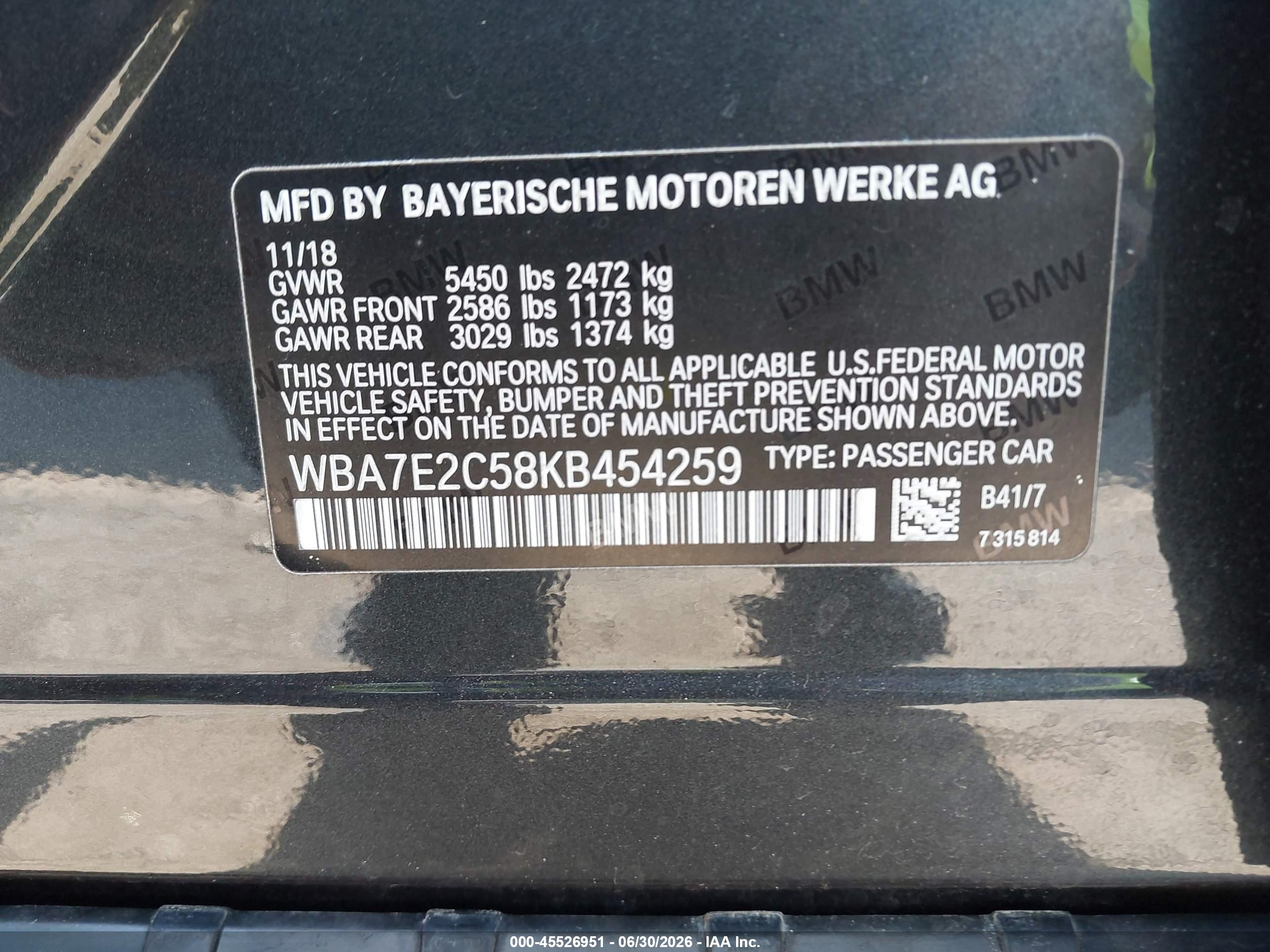 2019 BMW 740I