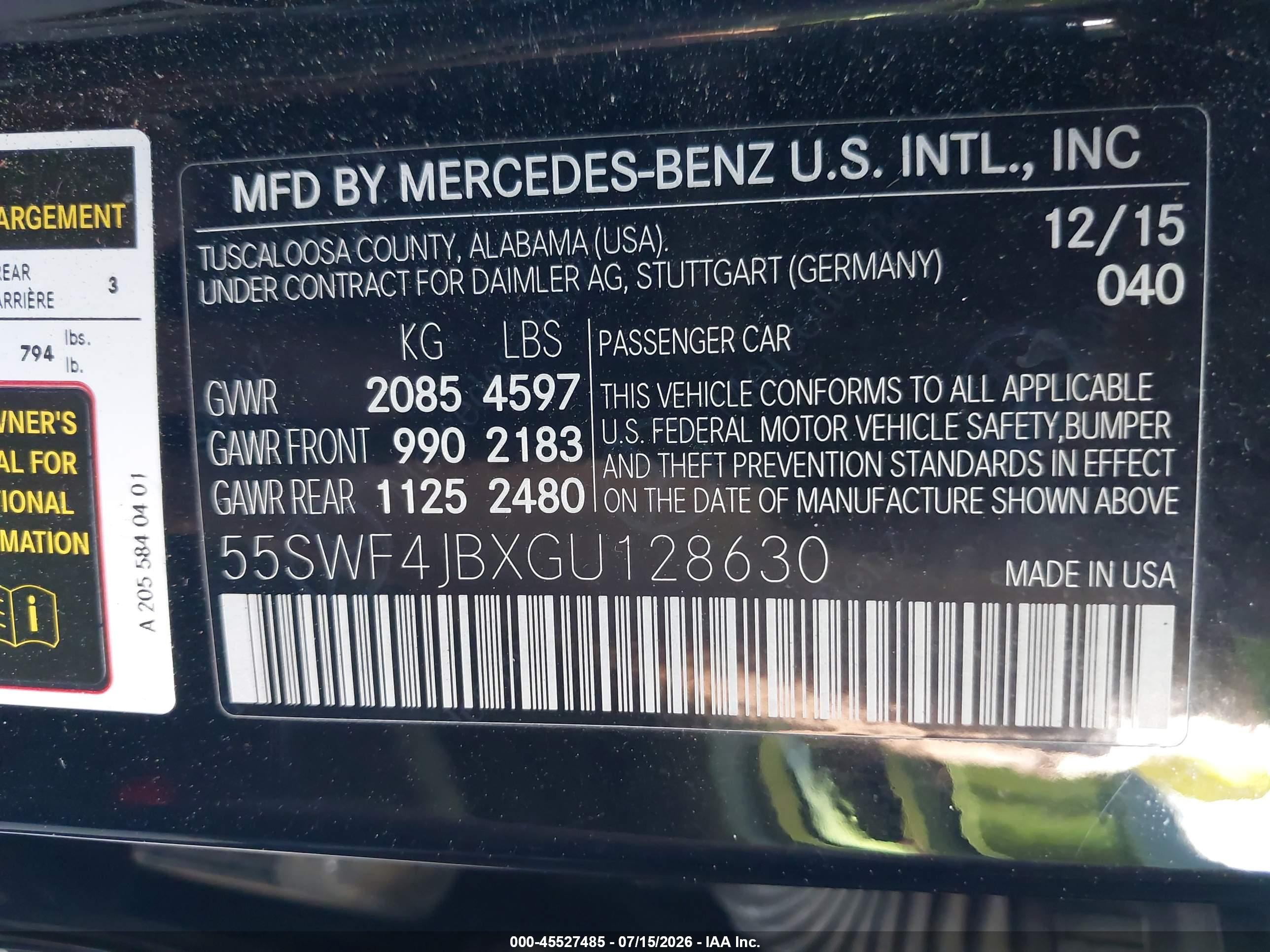 2016 MERCEDES-BENZ C 300 C300