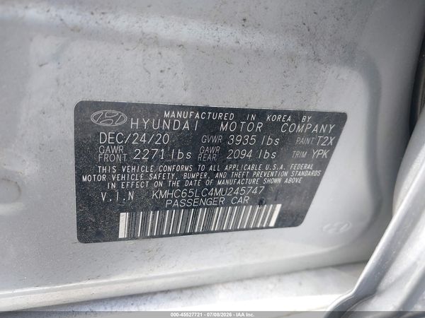 2021 HYUNDAI IONIQ HYBRID BLUE