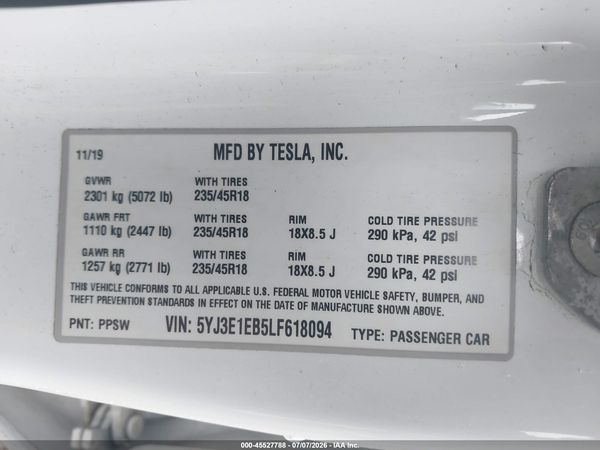 2020 TESLA MODEL 3