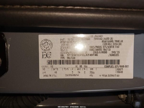 2020 FORD F-150 LARIAT/XL/XLT