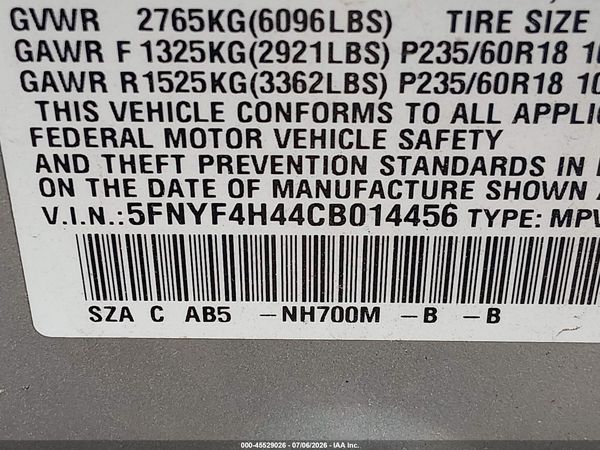2012 HONDA PILOT EX