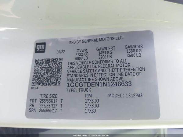 2022 CHEVROLET COLORADO 4WD  SHORT BOX Z71 — I9
