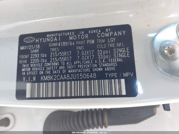 2018 HYUNDAI KONA SEL