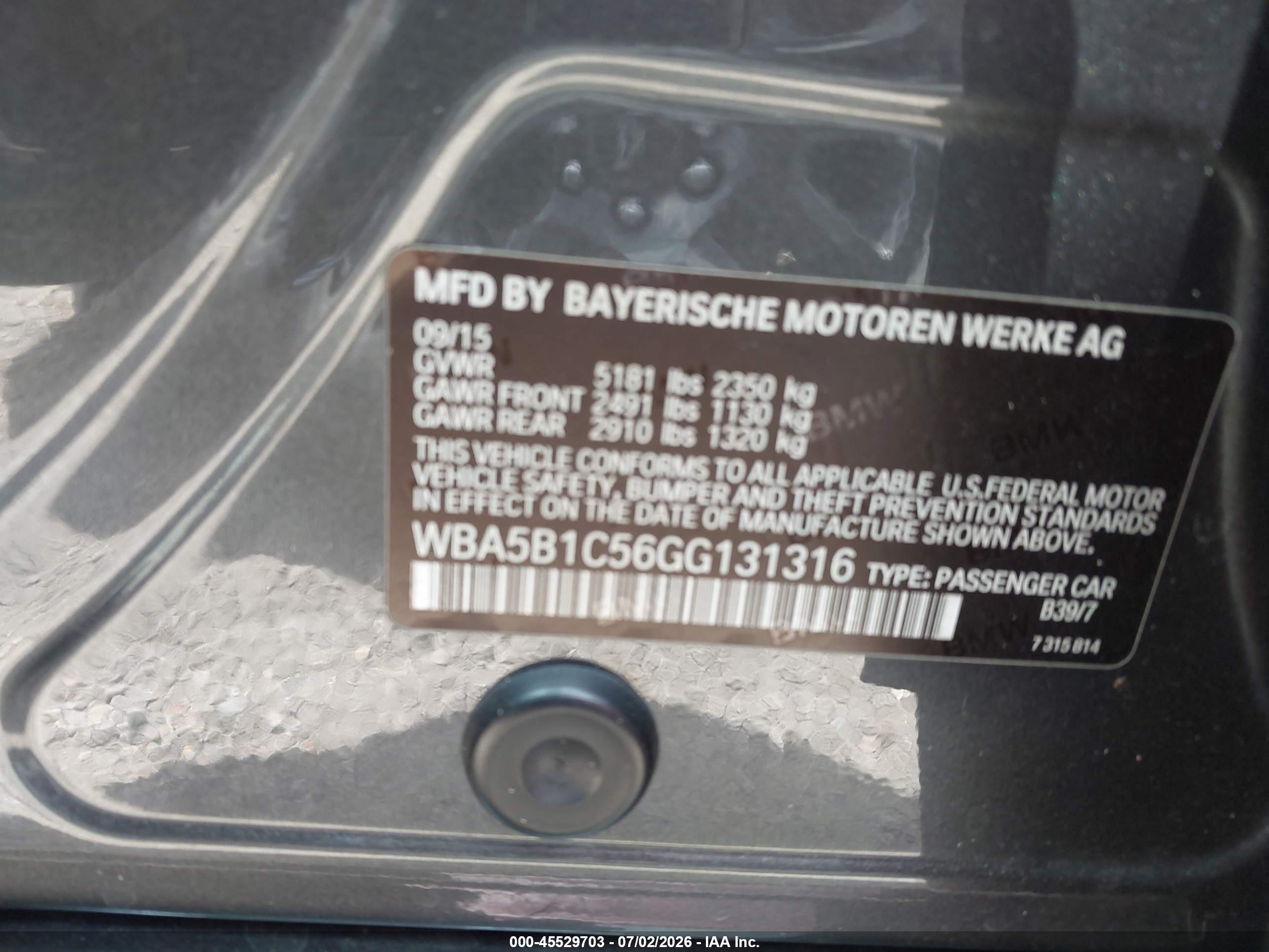 2016 BMW 535I