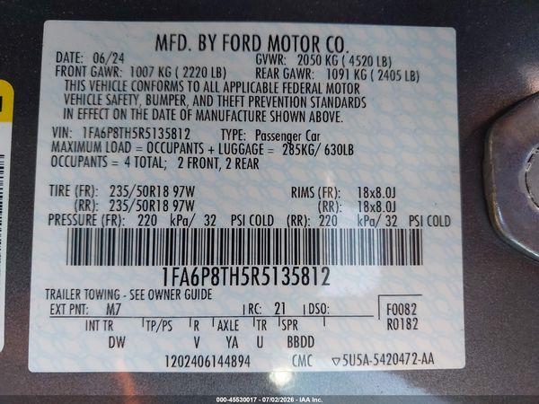 2024 FORD MUSTANG ECOBOOST FASTBACK