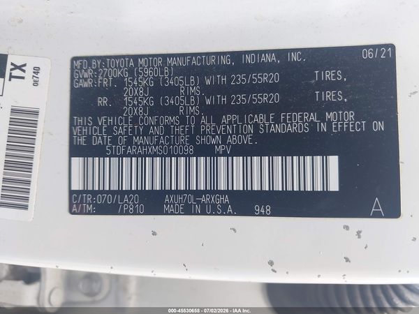 2021 TOYOTA HIGHLANDER HYBRID PLATINUM
