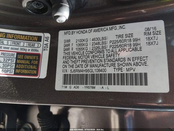 2016 HONDA CR-V TOURING