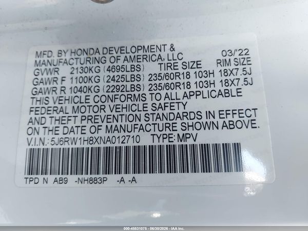 2022 HONDA CR-V 2WD EX-L