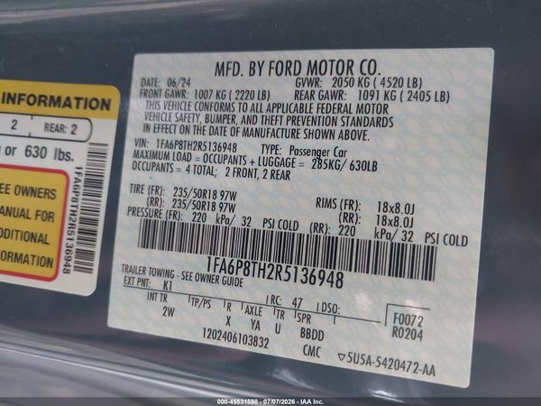 2024 FORD MUSTANG ECOBOOST FASTBACK
