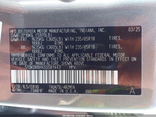 2025 TOYOTA HIGHLANDER XLE