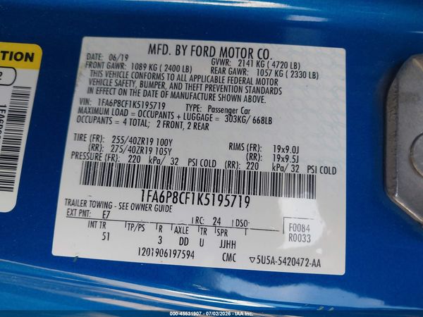 2019 FORD MUSTANG GT PREMIUM