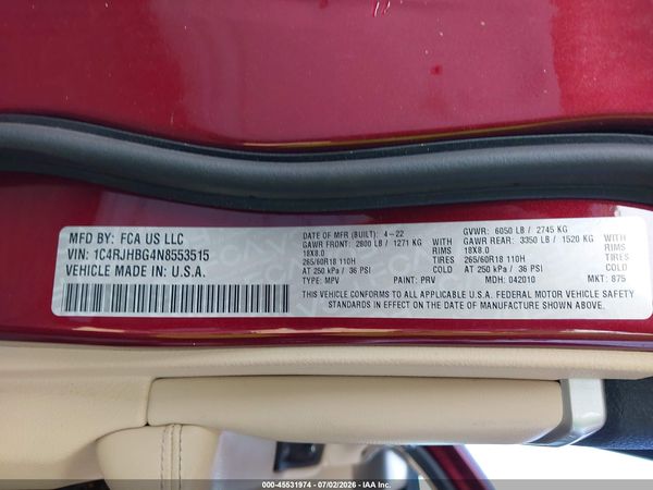 2022 JEEP GRAND CHEROKEE LIMITED 4X4