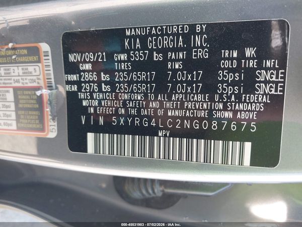 2022 KIA SORENTO LX