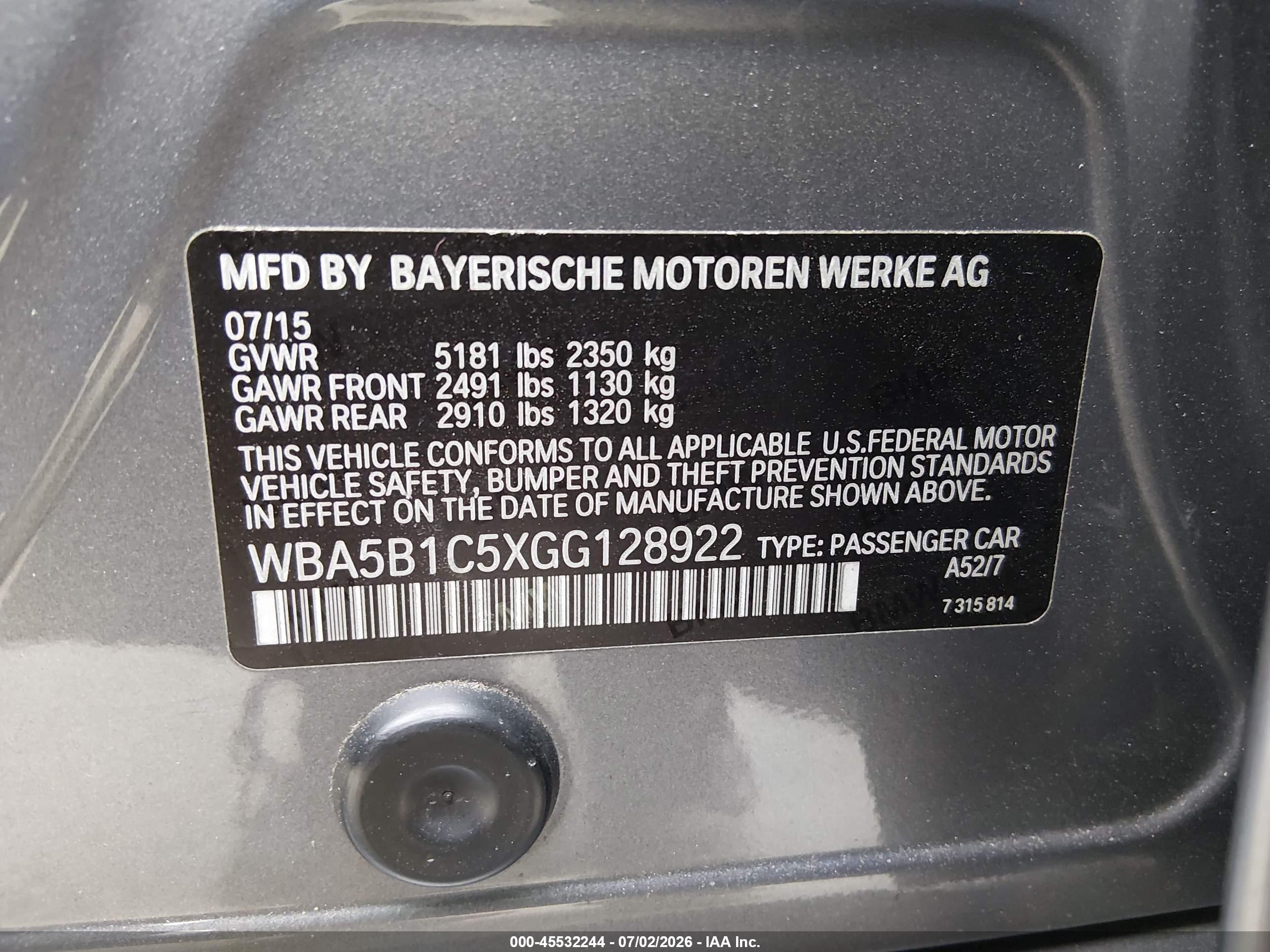 2016 BMW 535I