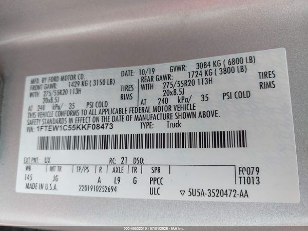 2019 FORD F-150 XL