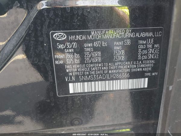 2020 HYUNDAI SANTA FE SEL