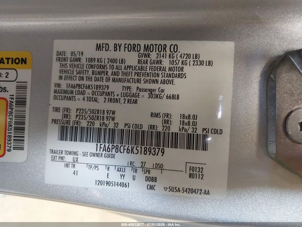 2019 FORD MUSTANG GT/GT PREMIUM