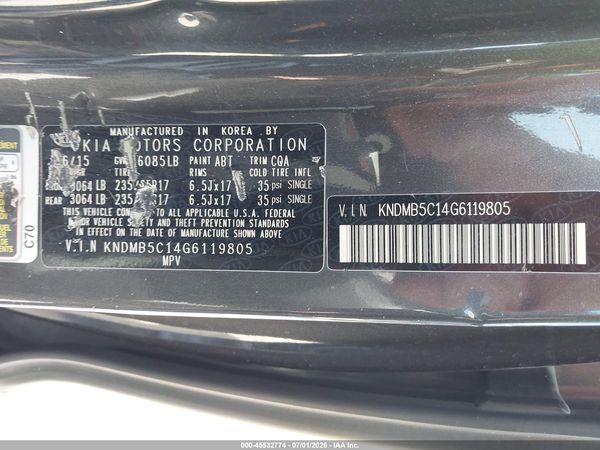 2016 KIA SEDONA LX