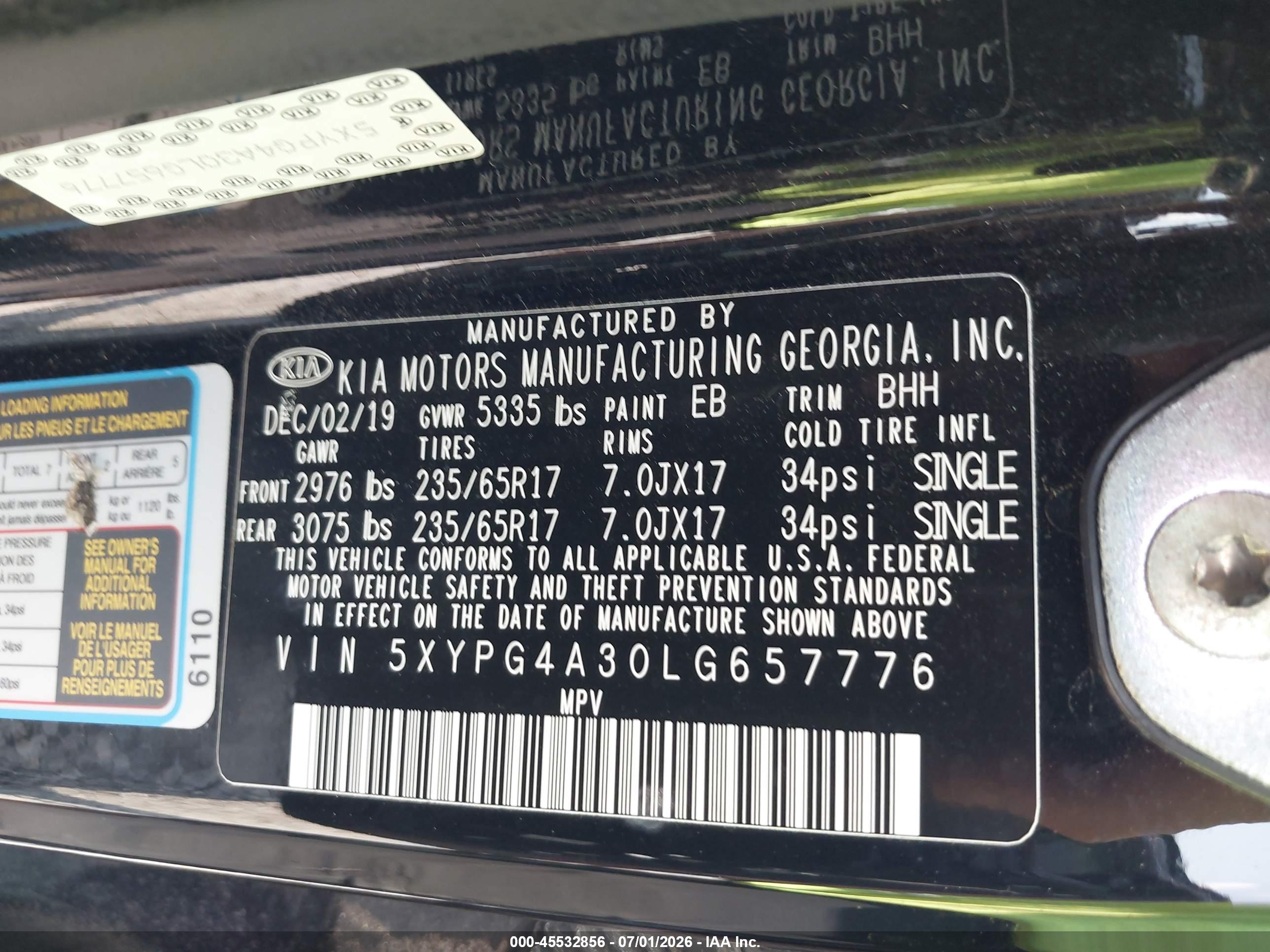 2020 KIA SORENTO 2.4L LX