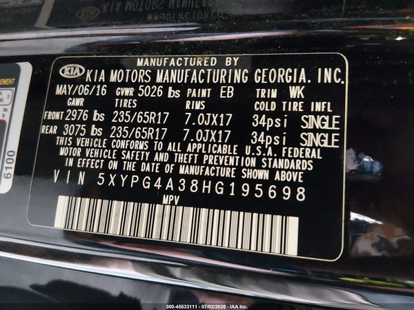 2017 KIA SORENTO 2.4L LX