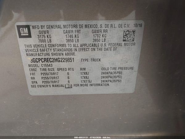 2017 CHEVROLET SILVERADO 1500 LT — I9