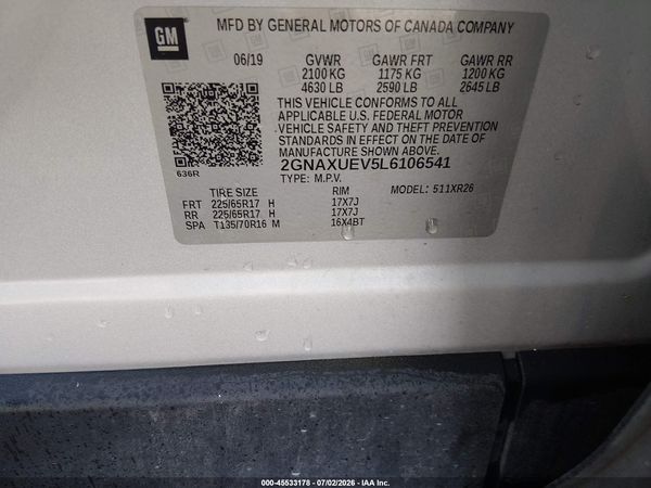 2020 CHEVROLET EQUINOX AWD LT 1.5L TURBO — I9