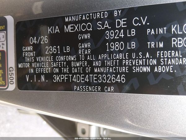 2026 KIA K4 LXS