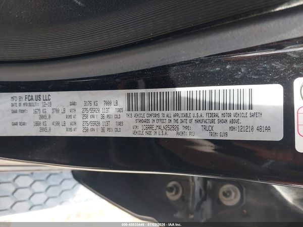 2020 RAM 1500 LARAMIE  4X2 5'7 BOX