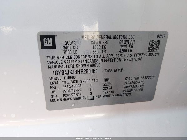 2017 CADILLAC ESCALADE ESV PREMIUM LUXURY