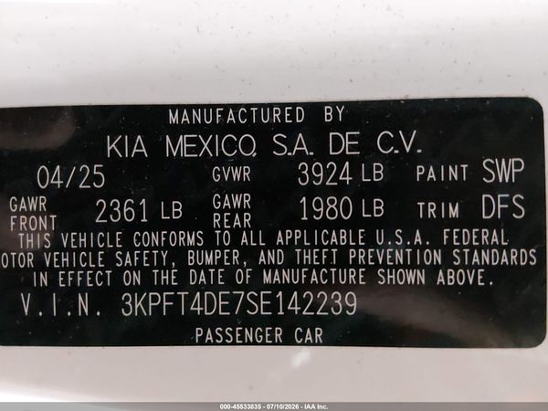 2025 KIA K4 LXS