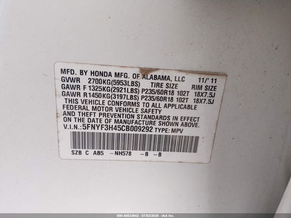 2012 HONDA PILOT EX