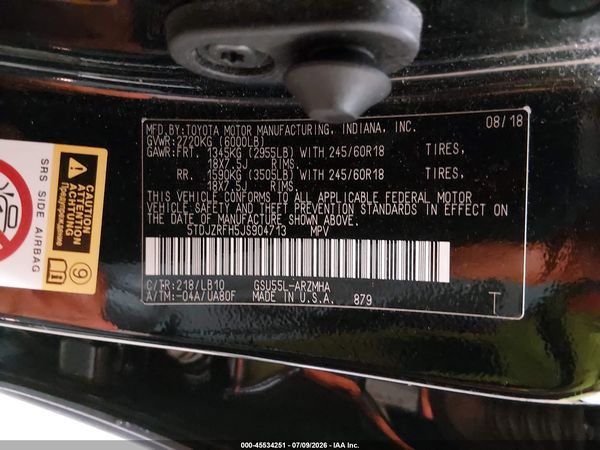 2018 TOYOTA HIGHLANDER XLE