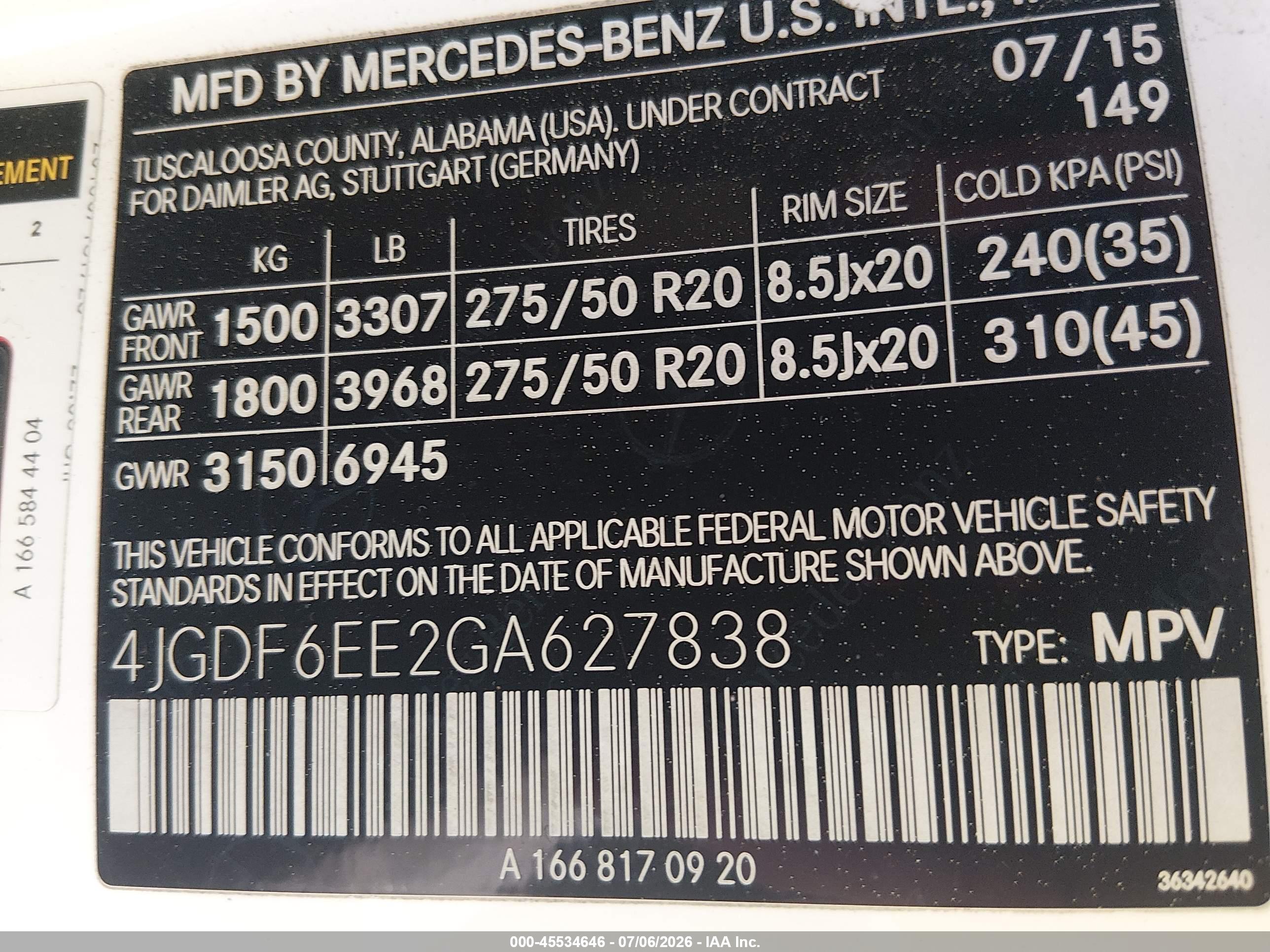 2016 MERCEDES-BENZ GL 450 4MATIC