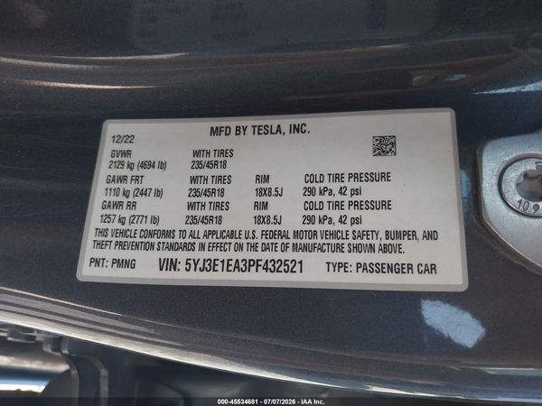 2023 TESLA MODEL 3 REAR-WHEEL DRIVE