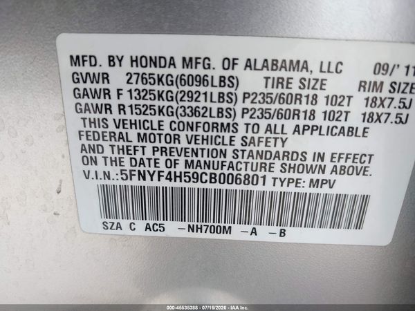 2012 HONDA PILOT EX-L