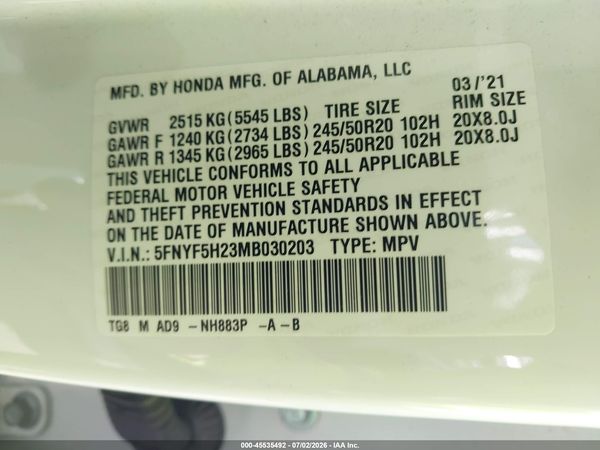 2021 HONDA PILOT 2WD SPECIAL EDITION