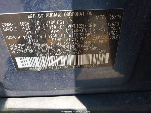 2019 SUBARU OUTBACK 2.5I LIMITED