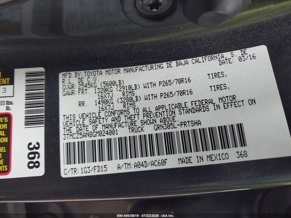 2016 TOYOTA TACOMA TRD OFF ROAD