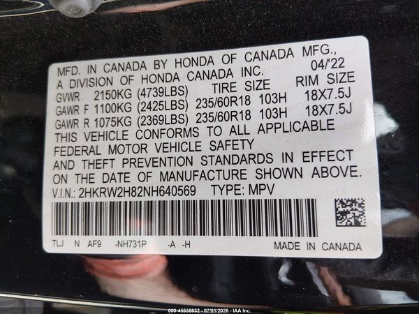 2022 HONDA CR-V AWD EX-L