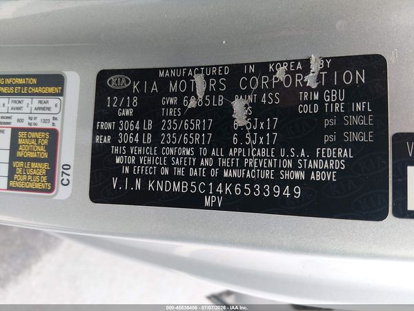 2019 KIA SEDONA LX