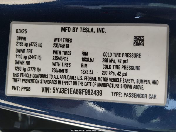 2025 TESLA MODEL 3