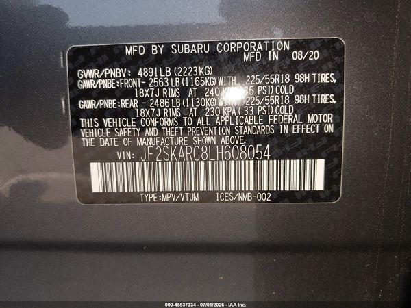 2020 SUBARU FORESTER SPORT — I9